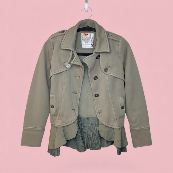 Free People Jackets & Blazers - Free People Military Ruffle Hem Jacket Women's Size 4 Olive Peplum